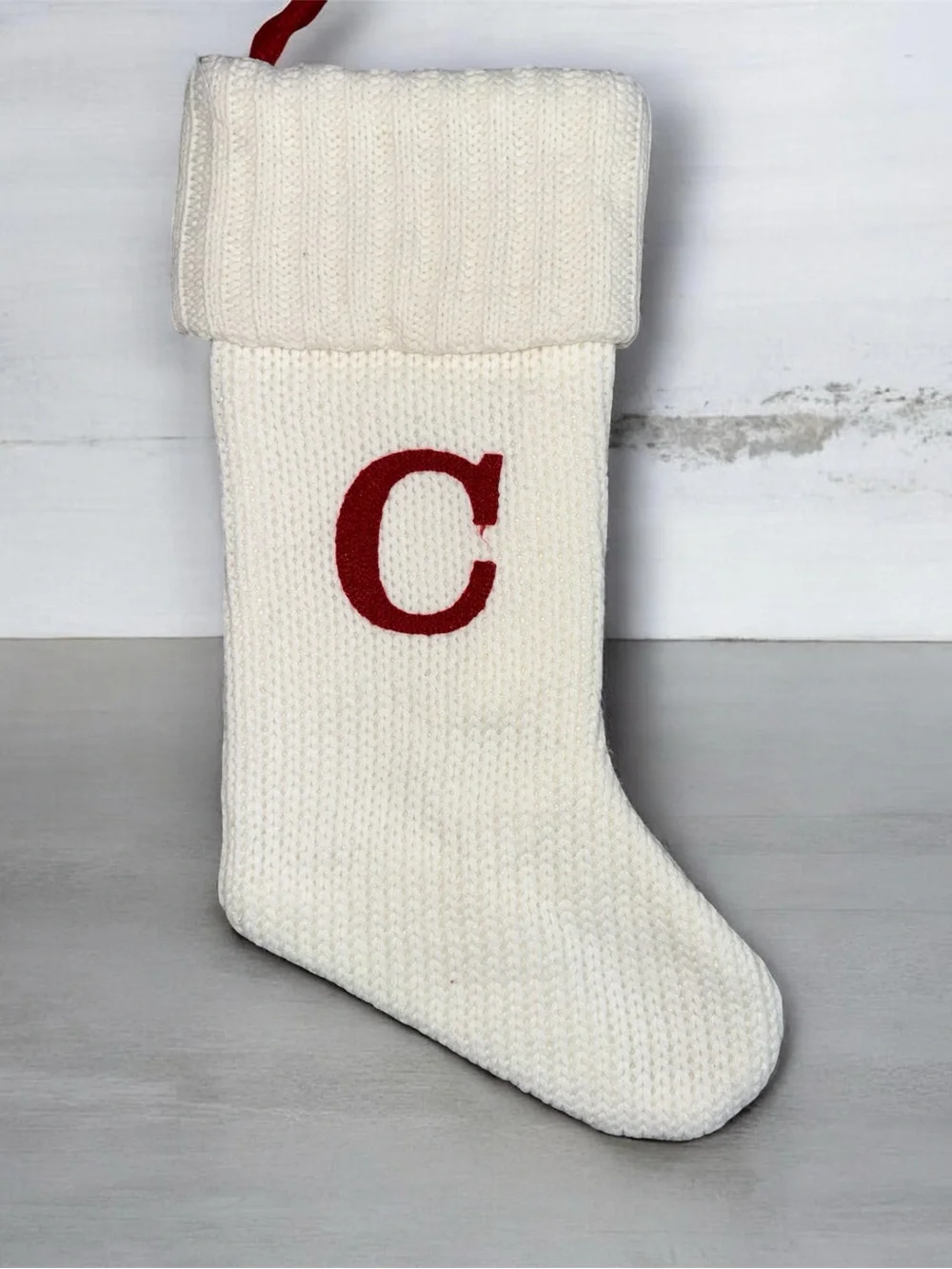 NEW Wondershop Target Knit Monogram “C” White & Red Christmas Stocking 20”